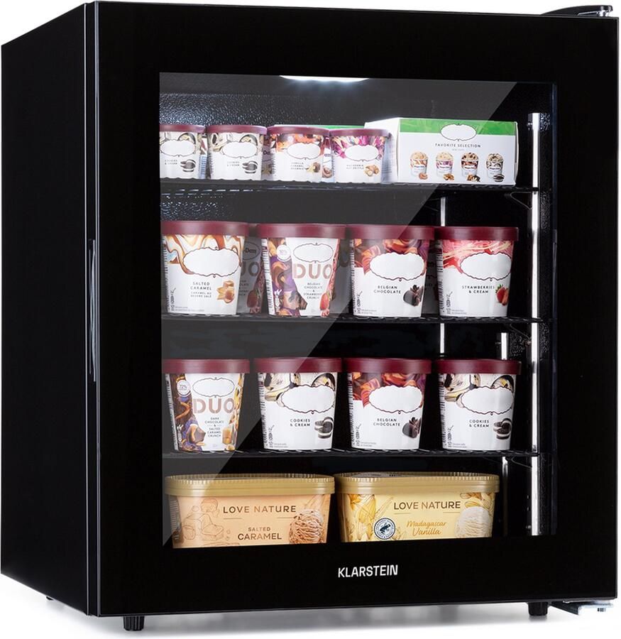 Klarstein Diepvriezer IceAge 88 diepvries 88 liter 3 niveaus thermostaat glazen front Vrieskast Diepvrieskast LED Compact Wit Verstelbaar Freezer Vrieskast Klein