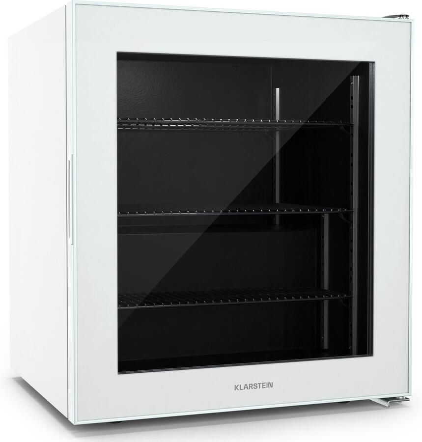 Klarstein Iceage 88 Vriezer 88 Liter inhoud EEK E 3 Schappen Thermostaat Glazen front Wit