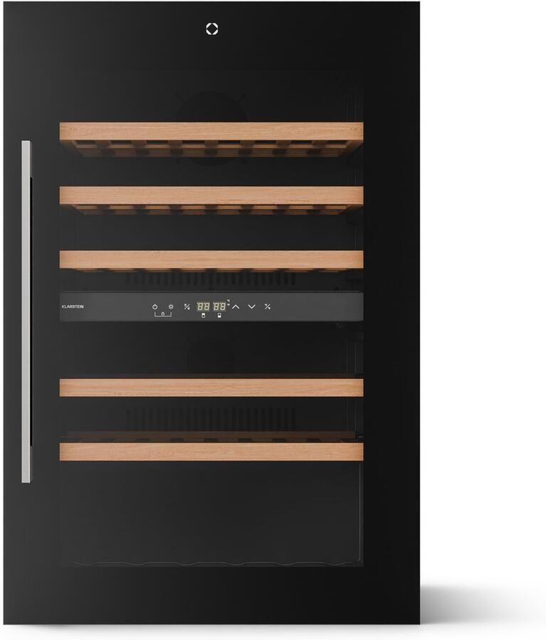 Klarstein Illuminosa inbouw wijnkoeler 57 flessen twee zones 5-22 °C touchbediening LED UV-glas stil 38 dB ingebouwde wijnkoeler beukenhouten planken