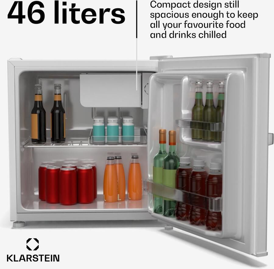 Klarstein Irene 46L Retro Mini Kühlschrank Leiser 37 dB Kleiner Kühlschrank Mit Einstellbarem Thermostat Energieeffizient Mini Kühlschrank Für Büros Studentenzimmer Weiß – geschikt voor thuisfitness en sportschoolgebruik duurzame constructie ee