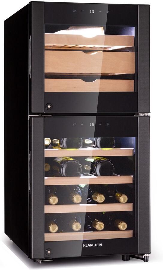 Klarstein Käse en Weinkühlschrank Kleiner Getränkekühlschrank Schmal Weinkühlschrank met Glastür Kühlschrank Klein voor Käse en Wein met LED Display Hygrometer Flaschenkühlschrank 12 23°C 89L – geschikt voor thuisfitness en sportschoolgebruik - Foto 2