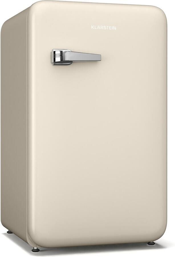 Klarstein Audrey Evo Retro Kühlschrank 112L Freistehend Ohne Gefrierfach Leise 40 dB Wendetür Verstellbare Füße 0–10 °C Thermostat Creme – geschikt voor thuisfitness en sportschoolgebruik duurzame constructie eenvoudig te monteren ideaal vo