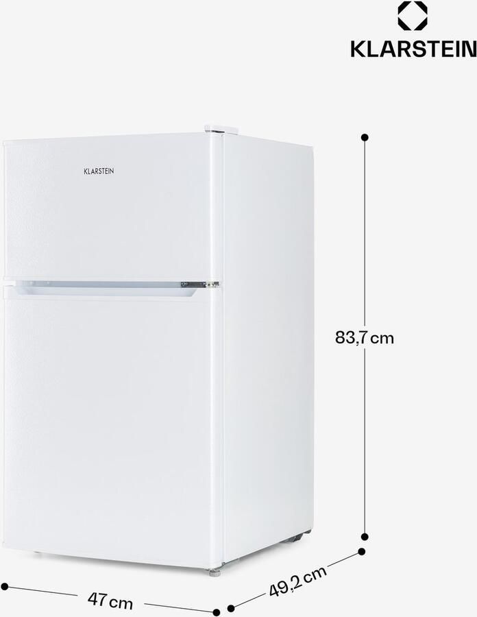 Klarstein Koelkast Big Daddy met vriesvak koel-vriescombinatie stille koelkast LED 87 liter: 61 liter koelgedeelte en 26 liter vriesgedeelte wit Vrijstaand Compact Mini Fridge Compact Koelkast Kleine Koelkast