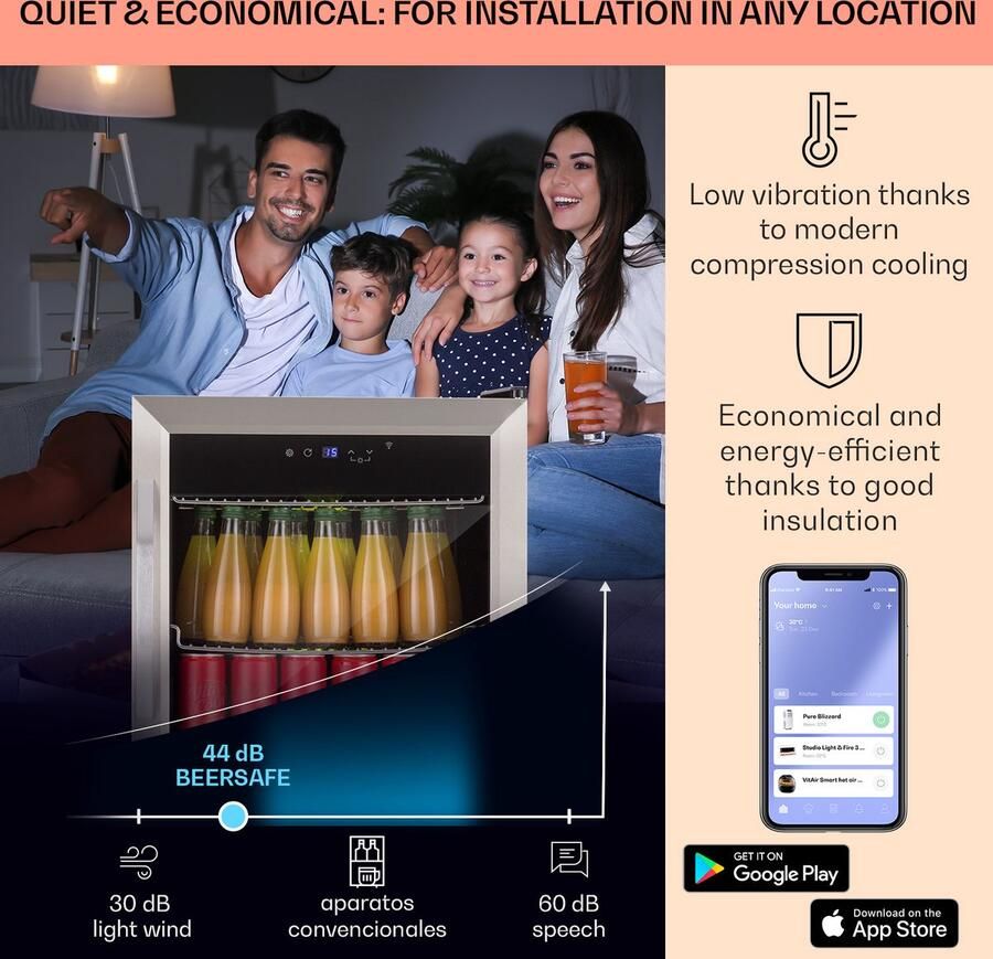 Klarstein Coachella 50 Wijnkoelkast -Volume: 47 Liter Wifi Functie 2 Metalen Schappen Balanced Light Concept Interne Temperatuur: 3 Tot 18 °C Touch Bedieningspaneel Op Afstand Te Bedienen Roestvrij Staal