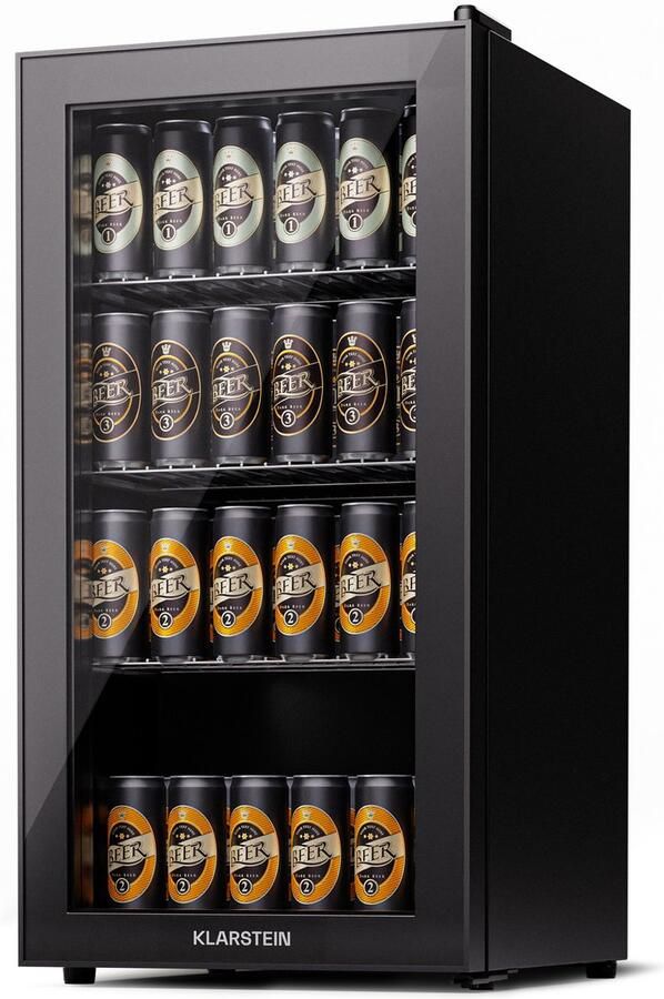 Klarstein Koelkast met Glazen Deur Stille Roestvrijstalen Koelkast Binnen Buiten Dranken Koelkast Smalle Wijn Koelkast voor Dranken 74L Koelkast met Verwijderbare Planken 5-18°C Zwart - Foto 2