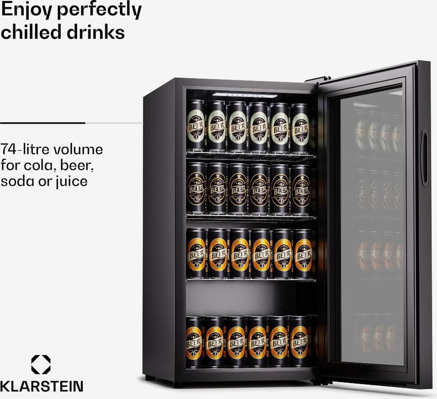 Klarstein koelkast met glazen deur stille roestvrijstaal koelkast indoor outdoor drankenkoelkast smalle wijnkoelkast voor dranken 74L koelkast met uitneembare schappen 3-18°C 45 cm Touch RVS Wijnklimaatkast Wijnkast - Foto 3