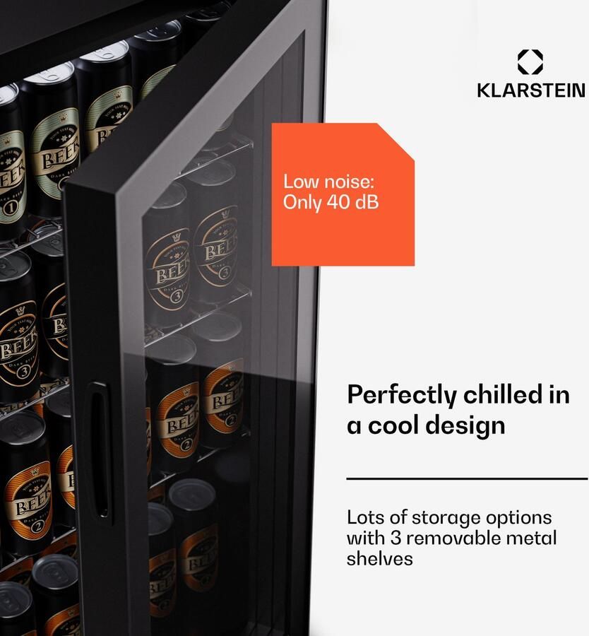 Klarstein koelkast met glazen deur stille roestvrijstaal koelkast indoor outdoor drankenkoelkast smalle wijnkoelkast voor dranken 74L koelkast met uitneembare schappen 3-18°C 45 cm Touch RVS Wijnklimaatkast Wijnkast