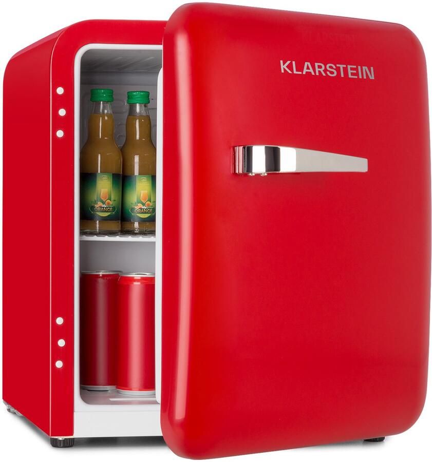 Klarstein Mini-Koelkast Audrey Mini retro Mini koelkast -Drankkoelkast Energie-efficiëntieklasse D 48 Liter inhoud 2 Niveaus Koeltemperatuur: 0 10 °C Jaren 50 retro Stijl Flessenvak & eierbakje Rood Mini Fridge - Foto 2