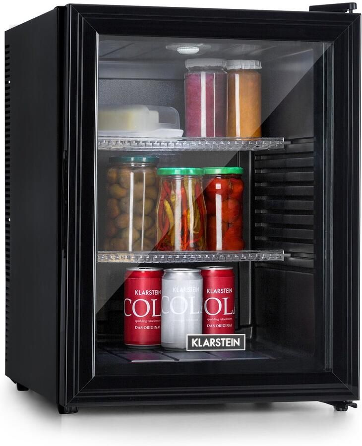 Klarstein Mini-Koelkast Brooklyn 42 Glazen Deur LED 42L Minikoelkast Minibar Drankkoeler 12-18°C Compressorkoeling voor Hotelkamer voor Slaapkamer Compact Mini Fridge Hotelkoelkast Kleine Koelkast Compact Koelkast