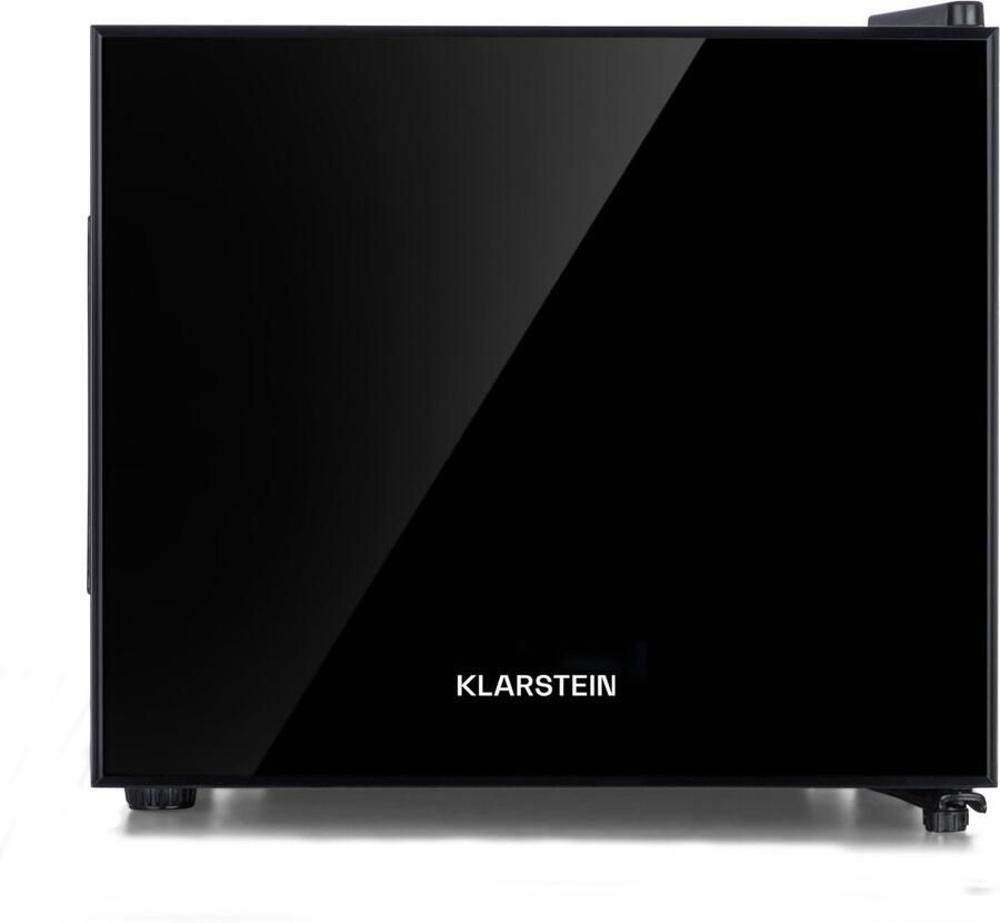 Klarstein Frosty Vrijstaande Mini-Koelkast 10 Liter Losse Glazen Bodemplaat 33dB Koele Frisheid Voor Gastkamers Of Slaapkamers Glansrijk Thermo-Elektrisch Koelsysteem Spiegelglasdeur Praktisch Elegant Zwart