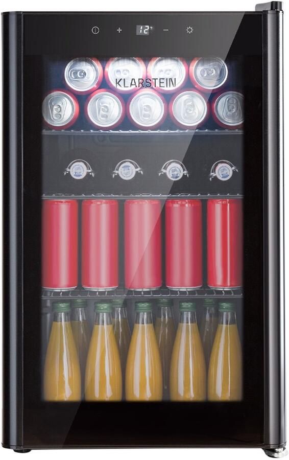 Klarstein Mini koelkast Glazen deur LED Verlichting 3 Planken 70 liter Binnen Buiten 0-10°C Zwart Compact Touch Mini Fridge Kleine Koelkast Hotelkoelkast Drankkoeler Compact Koelkast