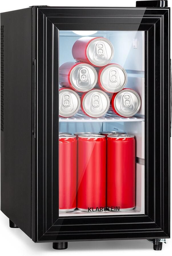 Klarstein Minibar Brooklyn 23 Slim koelkast led kunststof-inzet glazen deur Minikoelkast 23L 26 dB voor Kantoor Stil Compact Geruisloos Zwart voor Keuken Fluisterstil Wit Mini Fridge Hotelkoelkast Kleine Koelkast