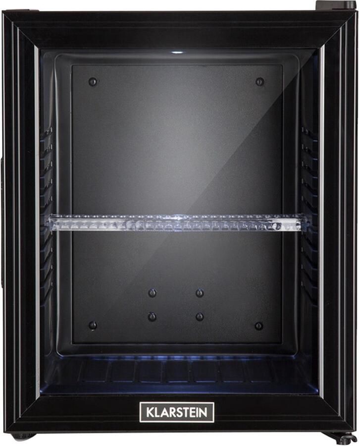 Klarstein Brooklyn 32 Minibar Mini Koelkast Thermo-elektrisch koelsysteem 32 liter inhoud 3 standen koeling: tot 12 °C Energie-efficiëntieklasse F 23 dB Flexibel kunststof plateau LED licht Panoramadeur van glas Zwart - Foto 2