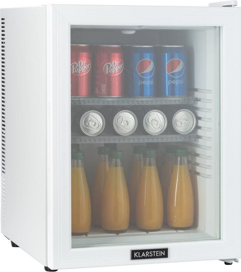Klarstein Brooklyn 42 Minibar Mini koelkast Compact Vrijstaand Thermo-elektrisch koelsysteem 42 Liter inhoud Koeling: 12 18 °C Auto DeFrost Energie-efficiëntieklasse: F 23 dB LED licht Glazen panoramadeur Wit - Foto 3