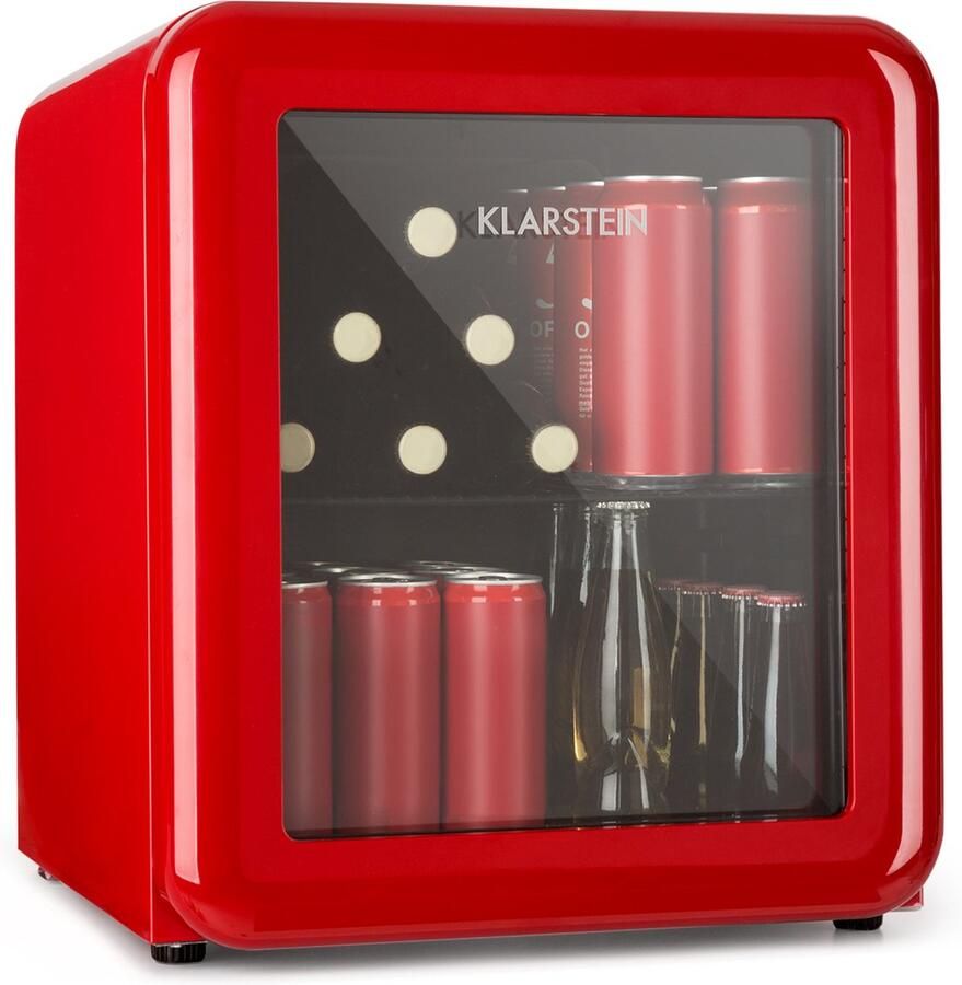 Klarstein PopLife Getränkekühler Mini Bar Retrokühlschrank 0 10°C nur 39 dB 48 L umweltfreenlich doppelt verglaste Tür Retro Design rot – geschikt voor thuisfitness en sportschoolgebruik duurzame constructie eenvoudig te monteren ideaal vo