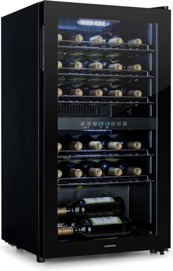 Klarstein Shiraz 29 Duo Wijnkoelkast 80 liter 29 flessen Wijnklimaatkast Panoramische Glazen Deur 42 dB Led-Binnenverlichting