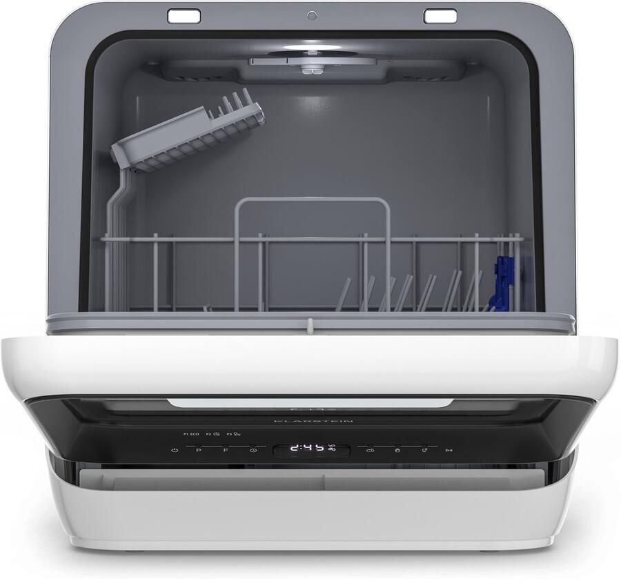 Klarstein Vaatwasser Amazonia Mini Compact Aanrechtblad 7 Programma's 5L Tank of Directe Aansluiting Energie-efficiëntieklasse D Stil 58dB Digitaal Display Draagbaar Tafelblad voor Kleine Keukens Zwart Dishwasher