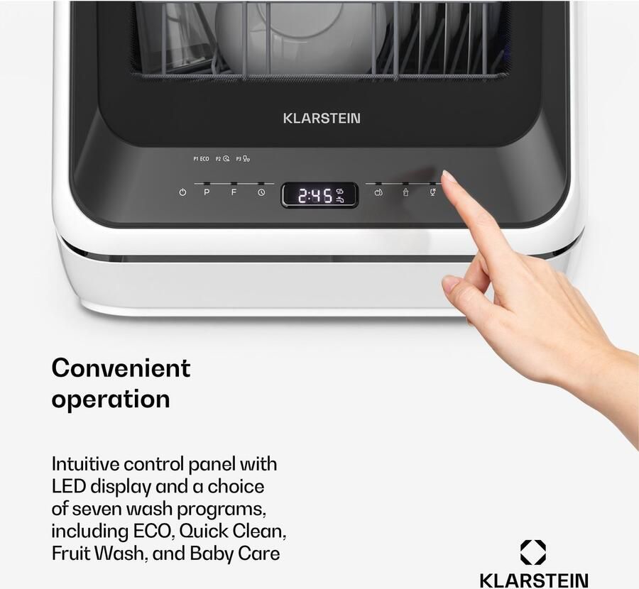 Klarstein Vaatwasser Amazonia Mini Compact Aanrechtblad 7 Programma's 5L Tank of Directe Aansluiting Energie-efficiëntieklasse D Stil 58dB Digitaal Display Draagbaar Tafelblad voor Kleine Keukens Zwart Dishwasher - Foto 3