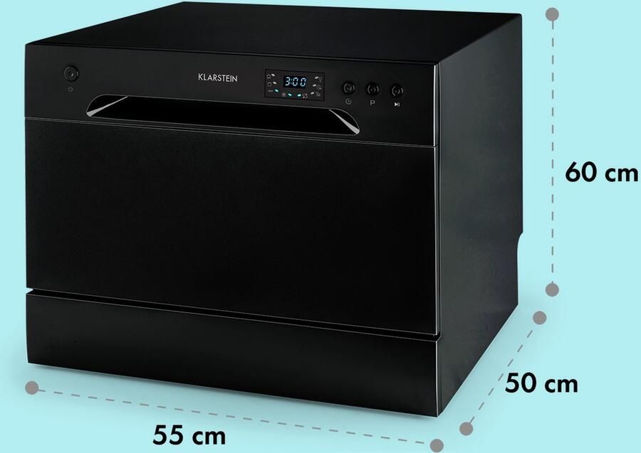Klarstein Vaatwasser Mini voor 8 Couvert Stille Kleine UV-vaatwasser met 6 Programma s Kleine Tafelvaatwasser voor Thuis Kantoor en Camping Mini Vaatwasser met Wateraansluiting Vaatwasmachine Afwasmachine 8 Maatgedekken 50 cm 1620W