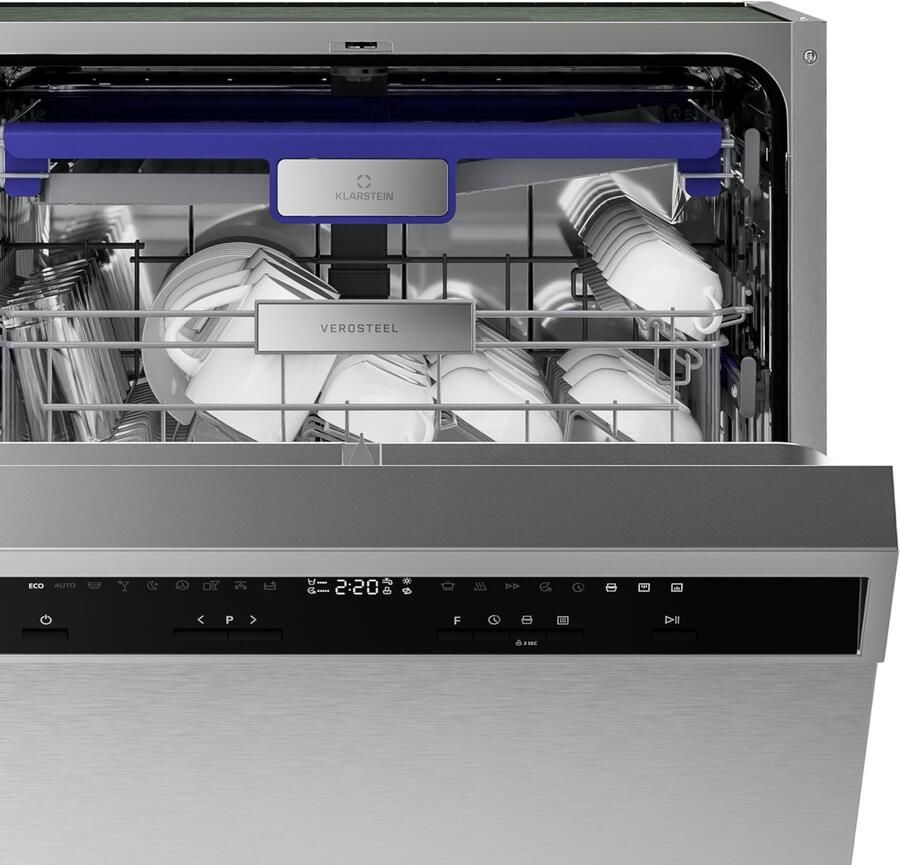 Klarstein Vaatwasser Verosteel inbouwvaatwasser 60 cm 14 couverts 9 programma's stil 42 dB energieklasse A AquaStop kinderslot roestvrij staal inbouwvaatwasser Vaatwasmachine voor Keuken Energiezuinig RVS Dishwasher