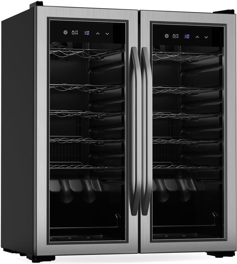 Klarstein Vinamour wijnkoeler 2 zones 36 flessen 5-18 °C touchscreenbediening ledverlichting vrijstaand UV-bescherming dubbele roestvrijstalen deur