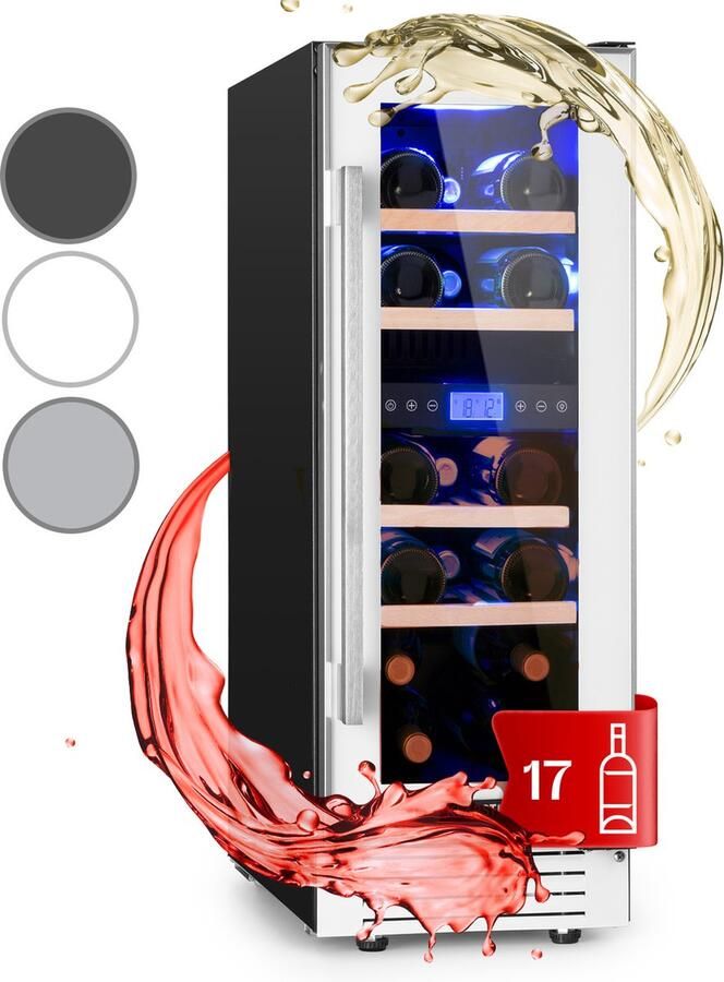 Klarstein Vinovilla Duo 17 twee zones-wijnkoelkast 53 liter 17 flessen glasdeur en driekleurige binnenverlichting 44 dB touch-bedieningspaneel met LCD-display