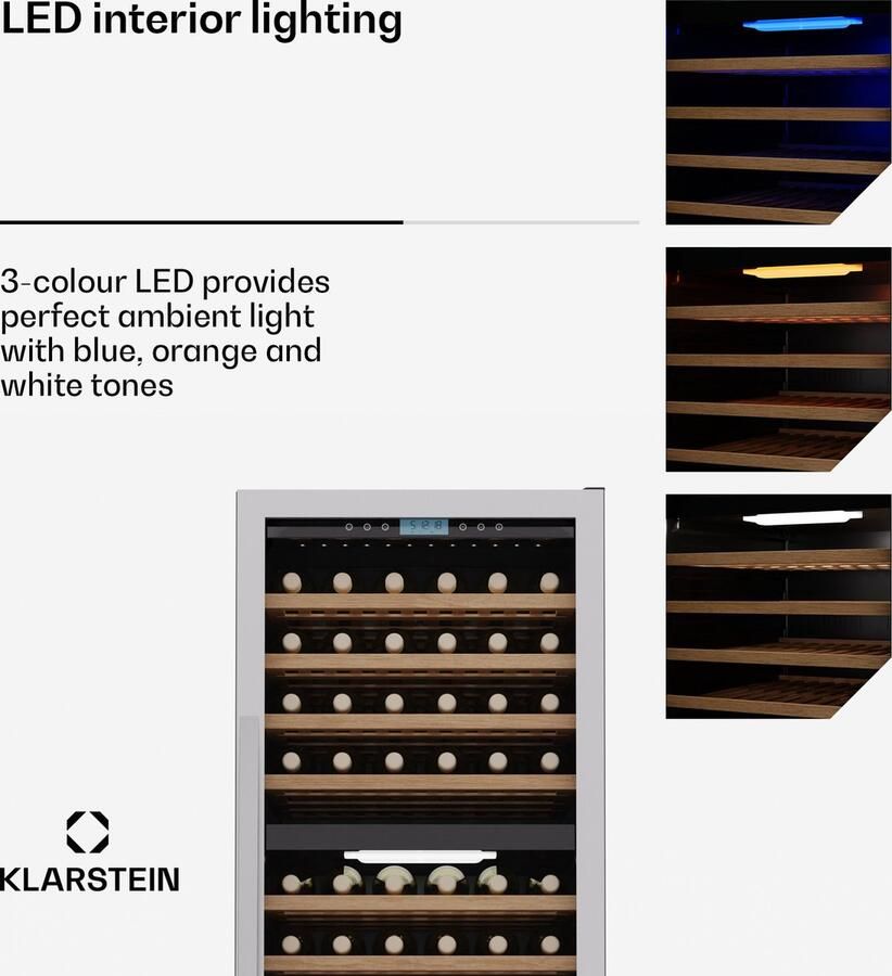 Klarstein Vinovilla Trio Weinkühlschrank – 144 Flaschen 3 Zonen 5–20°C LED Beleuchtung UV Schutz freistehend Weinklimaschrank – geschikt voor thuisfitness en sportschoolgebruik duurzame constructie eenvoudig te monteren ideaal voor krachttra - Foto 3