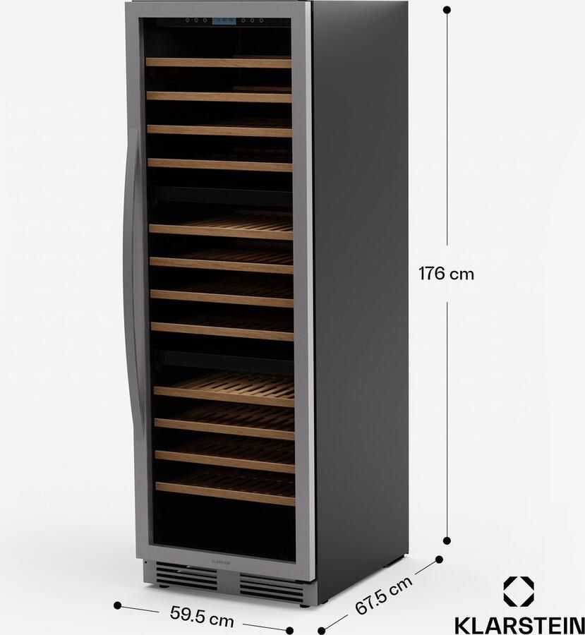 Klarstein Vinovilla Trio Wijnkoelkast 144 Flessen 413 Liter 3 Zones 38 dB 12 Schappen Compressor Roestvrij staal