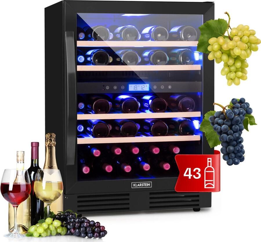 Klarstein Vinovilla Wijnkoelkast 2 Zones Geruisloos 5-20 °C 43 Flessen Zwart