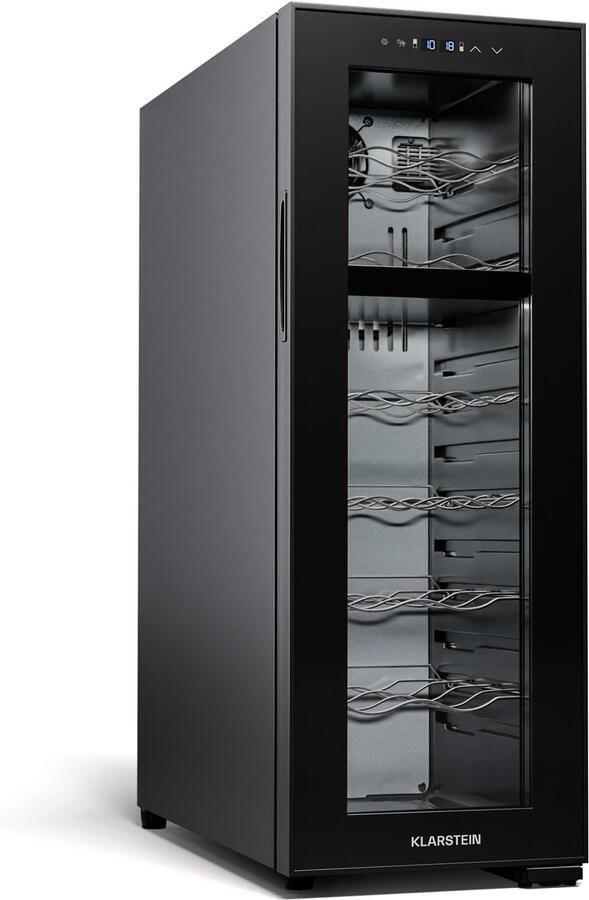 Klarstein vrijstaande wijnkoelkast 2 zones drankkoelkast klein kleine wijnkoelkast wijn koelkast klein met glazen deur indoor outdoor flessenkoelkast wine fridge 18 flessen 53L 60 cm Touch Wijnklimaatkast Wijnkast