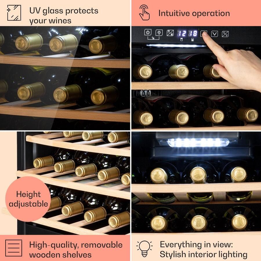 Klarstein Wijnkoeler Barossa 29 Duo Wijnkoelkast 29 Flessen 80 Liter 2 Zones Toetsbediening Zwart 43 cm voor Bar Houten Schappen Wine Cooler Wine Fridge Wijnklimaatkast Wijnkast