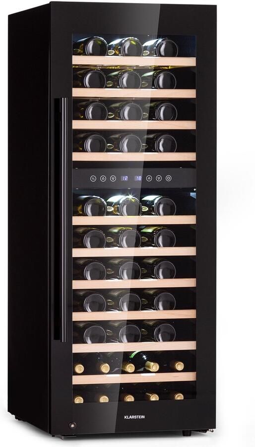 Klarstein Wijnkoeler Barossa 73 Duo Wijnkoelkast 2 Zones 192 Liter 73 Flessen 5-18 °C Vrijstaand Touch Display Zwart 44 cm voor Restaurant voor Bar Glazen Deur Hout Wijnklimaatkast Wijnkast Wine Cooler - Foto 4