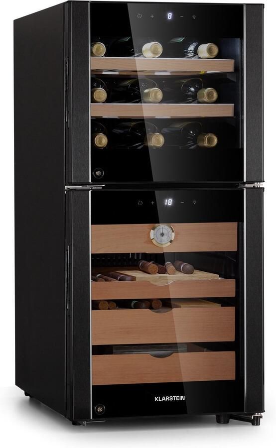 Klarstein Wijnkoeler humidor en koelkast met glazen deur wijn- en sigarenkast drankkoeler en humidor voor sigaren wijnkoelkast met led-display temperatuurregeling hygrometer 89 liter 58 cm voor Bar Touch Wijnklimaatkast