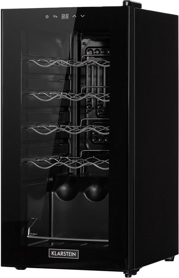 Klarstein Weinkühlschrank 1 Zonen Getränkekühlschrank Klein Kleiner Weinschrank 53L Wein Kühlschrank Klein met Glastür Indoor Outdoor Flaschenkühlschrank Wine Fridge 5 18°C 15 Flaschen – geschikt voor thuisfitness en sportschoolgebruik duurzam