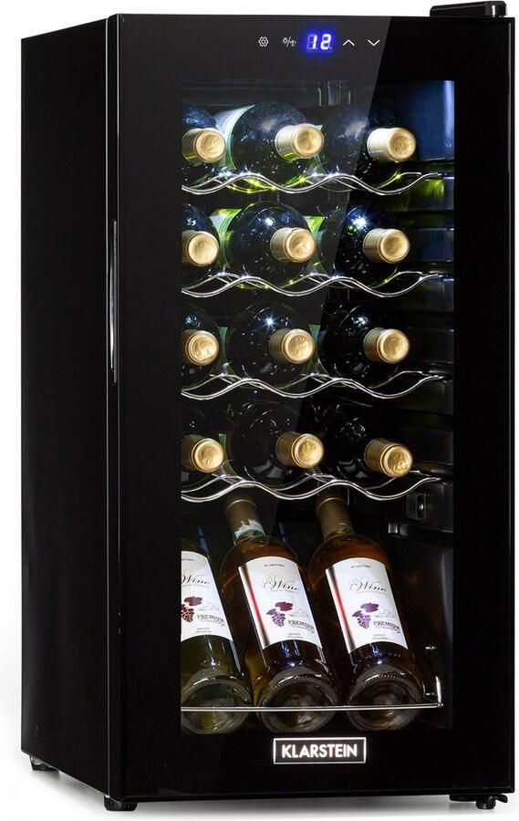 Klarstein Weinkühlschrank 1 Zonen Getränkekühlschrank Klein Kleiner Weinschrank 53L Wein Kühlschrank Klein met Glastür Indoor Outdoor Flaschenkühlschrank Wine Fridge 5 18°C 15 Flaschen – geschikt voor thuisfitness en sportschoolgebruik duurzam