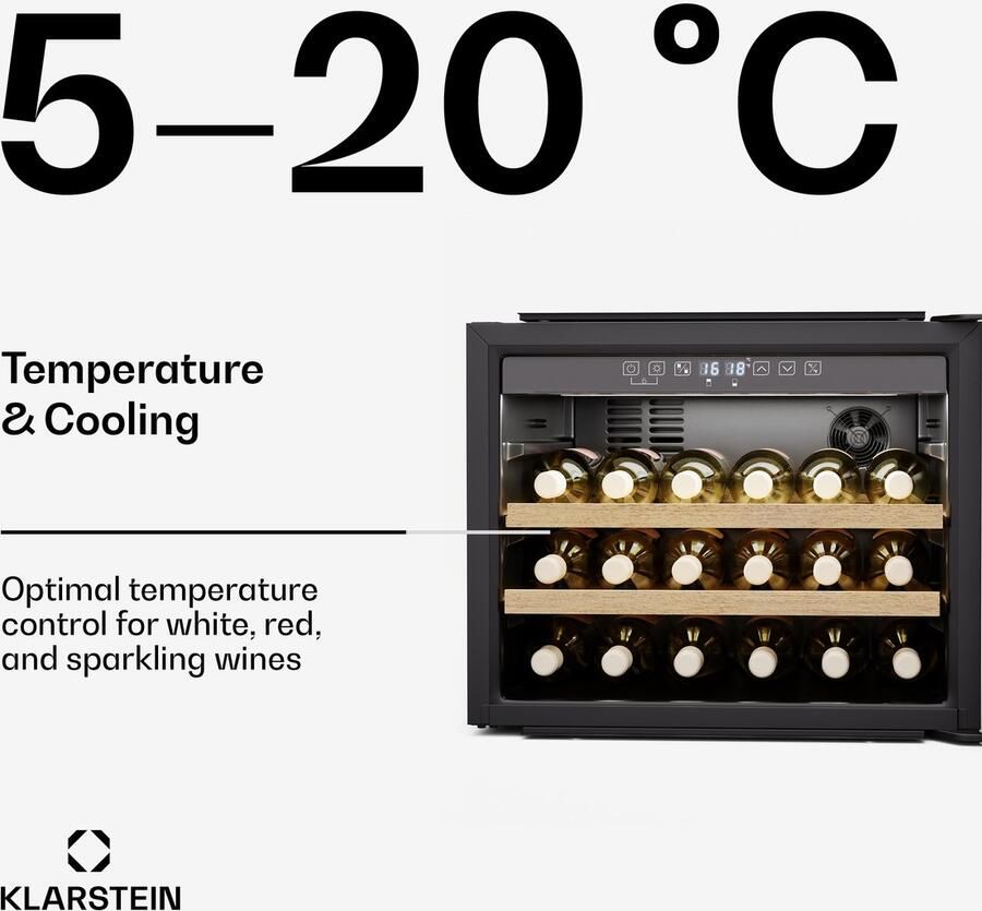 Klarstein Rhone 28 Uno Weinkühlschrank 28 Flaschen 1 Zone 5 20 °C LED Steuerung Push to Open Tür UV Schutz Leiser Betrieb Schwarz – geschikt voor thuisfitness en sportschoolgebruik duurzame constructie eenvoudig te monteren ideaal voor krac - Foto 2