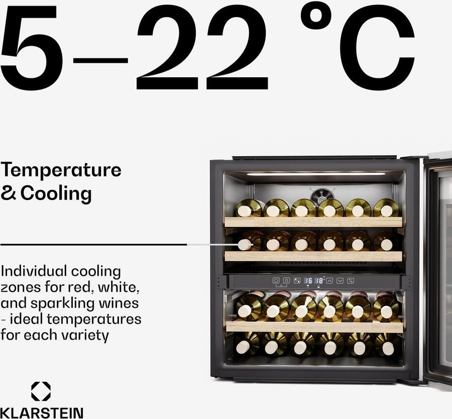 Klarstein Rhone 36 Duo Weinkühlschrank 36 Flaschen 2 Zonen 5 22°C LED Steuerung UV Schutz Leiser Betrieb Schwarz Weinklimaschrank – geschikt voor thuisfitness en sportschoolgebruik duurzame constructie eenvoudig te monteren ideaal voor krac