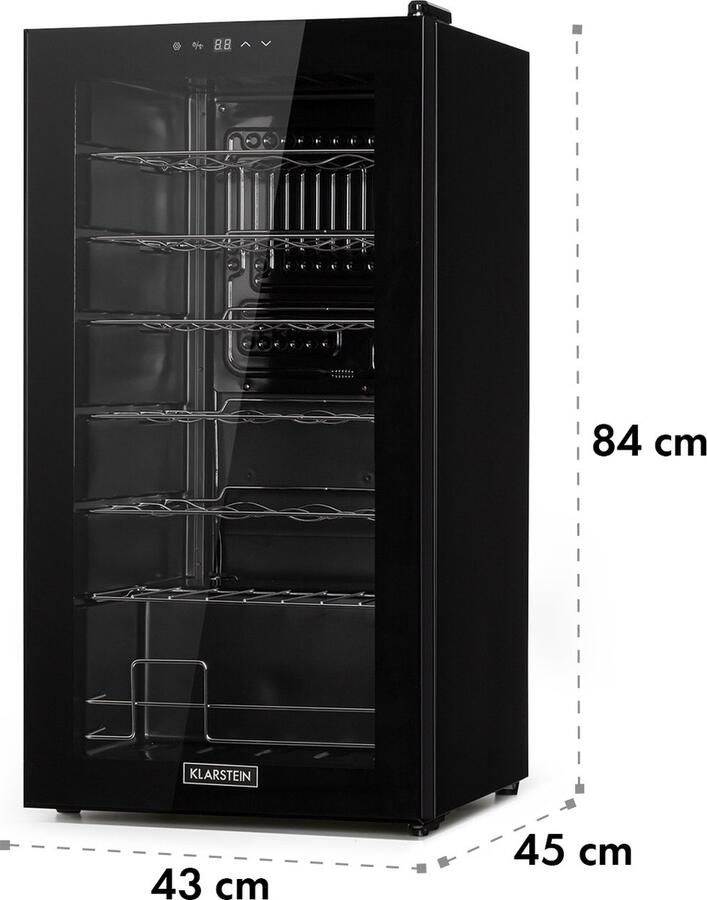 Klarstein Wijnkoeler Shiraz 28 Uno Wijnkoelkast 74L 28 Flessen Wijnklimaatkast Flessenkoelkast voor Wijnliefhebber voor Horeca Touch Bedieningspaneel LED UV-Bescherming Wijnkast Wine Cooler Wine Fridge - Foto 2