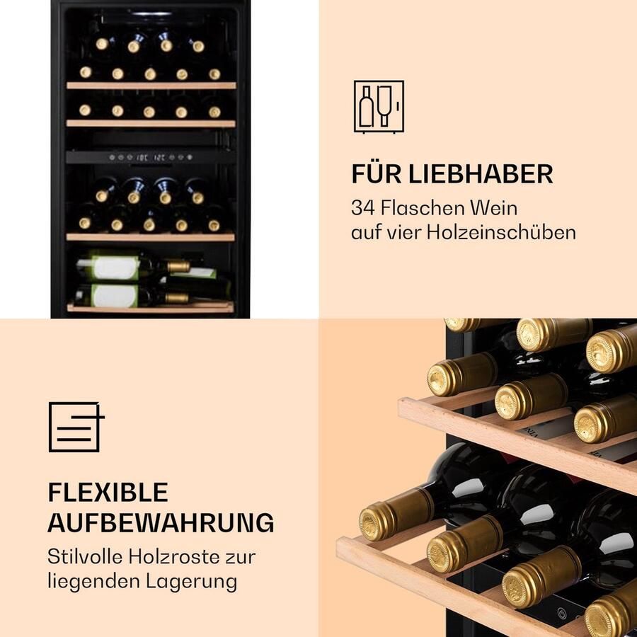 Klarstein Weinkühlschrank Getränkekühlschrank Schmal 2 Zonen Kühlschrank met Glastür Getränkekühlschränke Freistehend Weinkühlschrank Klein Weinkühlschränke met UV Schutz 5 18°C 34 Flaschen – geschikt voor thuisfitness en sportschoolgebruik d - Foto 2