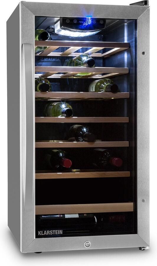Klarstein Weinkühlschrank Getränkekühlschrank Schmal Kühlschrank met Glastür Getränkekühlschränke Freistehend Weinkühlschrank Klein Weinkühlschränke 1 Zone UV Schutz 5 18 °C 26 Flaschen – geschikt voor thuisfitness en sportschoolgebruik duur