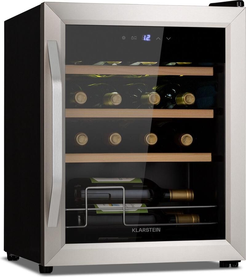 Klarstein Weinkühlschrank Getränkekühlschrank Schmal Kühlschrank met Glastür Getränkekühlschränke Freistehend Weinkühlschrank Klein Weinkühlschränke 1 Zone UV Schutz 5 18 °C 16 Flaschen – geschikt voor thuisfitness en sportschoolgebruik duur