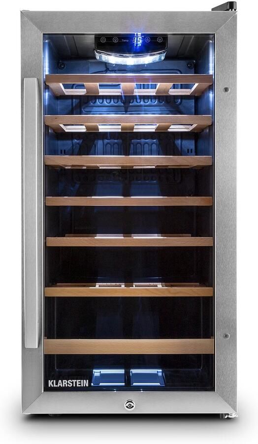 Klarstein Weinkühlschrank Getränkekühlschrank Schmal Kühlschrank met Glastür Getränkekühlschränke Freistehend Weinkühlschrank Klein Weinkühlschränke 1 Zone UV Schutz 5 18 °C 26 Flaschen – geschikt voor thuisfitness en sportschoolgebruik duur