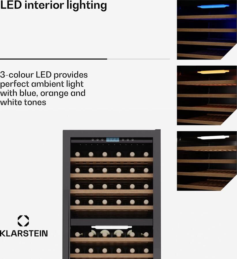 Klarstein Vinovilla Trio Weinkühlschrank – 144 Flaschen 3 Zonen 5–20°C LED Beleuchtung UV Schutz freistehend Weinklimaschrank – geschikt voor thuisfitness en sportschoolgebruik duurzame constructie eenvoudig te monteren ideaal voor krachttra