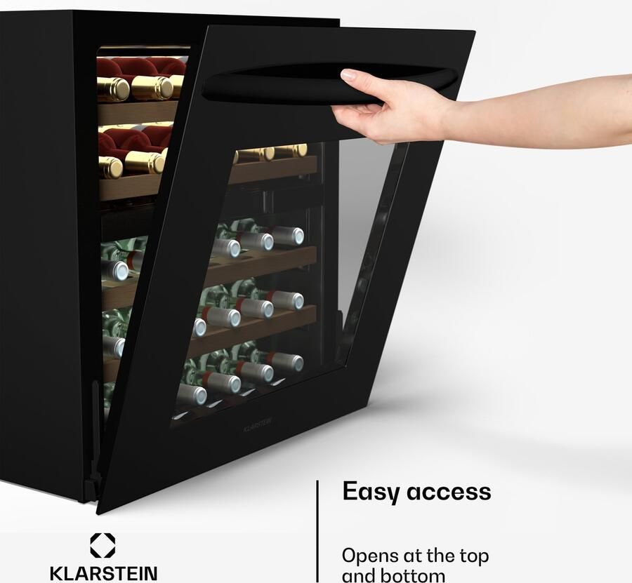 Klarstein Vinsider 30 Weinkühlschrank 2 Zonen 30 Flaschen Einbau 10 20 °C & 5 12 °C LED Beleuchtung UV Schutz Holzböden Leise Energieeffizient Schwarz Glastür – geschikt voor thuisfitness en sportschoolgebruik duurzame constructie eenvoudi