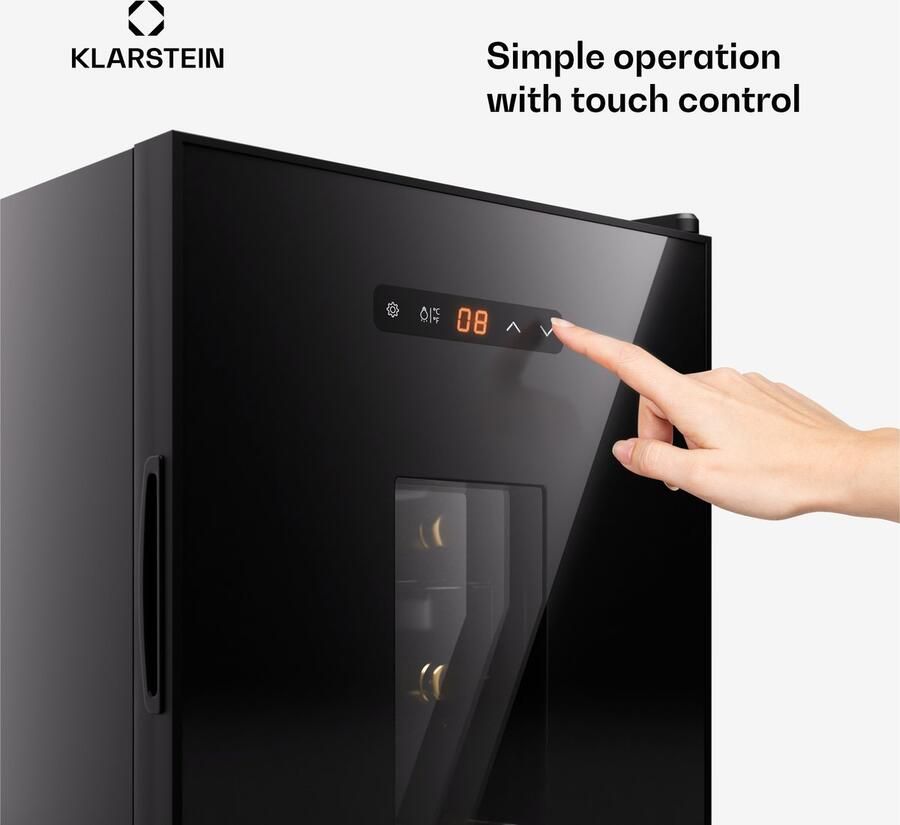 Klarstein Freistehender Weinkühlschrank 1 Zonen Getränkekühlschrank Klein Kleiner Weinschrank Wein Kühlschrank met Glastür Leiser Flaschenkühlschrank voor Wein & Bier 5 22°C 16 Flaschen – geschikt voor thuisfitness en sportschoolgebruik duurza