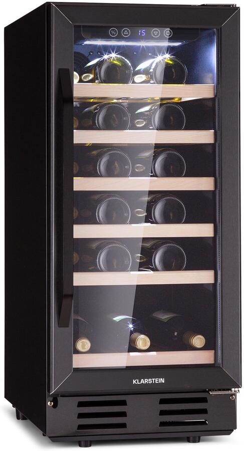 Klarstein Weinkühlschrank Freistehend Kleiner Getränkekühlschrank Schmal 1 Zone Weinkühlschrank met Glastür Indoor Outdoor Beersafe Kühlschrank Klein met UV Schutz 5 18°C 31 Flaschen – geschikt voor thuisfitness en sportschoolgebruik duurzame