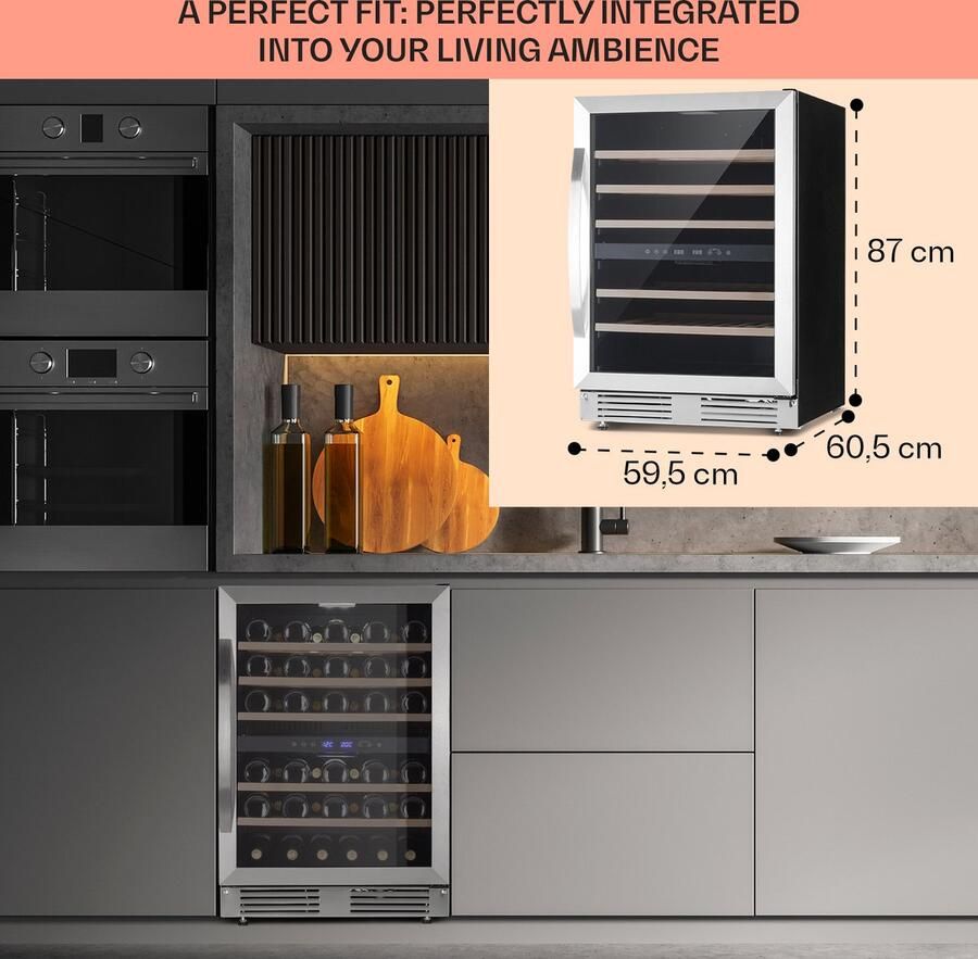 Klarstein Wijnkoeler vrijstaande kleine slanke drankkoeler wijnkoeler met 2 zones en glazen deur geschikt voor binnen en buiten kleine koelkast met touchscreen 5-20 °C 51 flessen Wijnkoelkast 59.5 cm voor Bar Inbouw voor Champagne - Foto 2