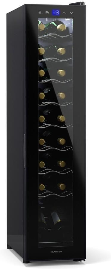 Klarstein Wijnkoeler wijnkoelkast 1 zone drankkoelkast met glazen deur geruisloze indoor outdoor koelkast kleine 50 L koelkast voor flessen wijnkast voor dranken voor 18 flessen 5-18°C 50 cm Touch Wijnklimaatkast