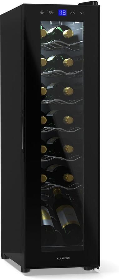 Klarstein Wijnkoeler wijnkoelkast 1 zone drankkoelkast met glazen deur geruisloze indoor outdoor koelkast kleine 41 L koelkast voor flessen wijnkast voor dranken voor 14 flessen 5-18°C 50 cm Touch Wijnklimaatkast