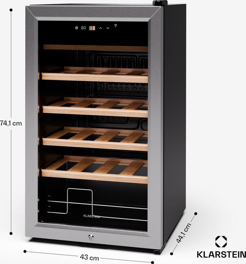 Klarstein Wijnkoelkast 1 Zone – Vrijstaande Wijnklimaatkast 63L – Stille Drankenkoelkast met Glazen Deur – Binnen Buiten Gebruik – Temperatuur 5-18°C – Capaciteit 24 Flessen - Foto 3